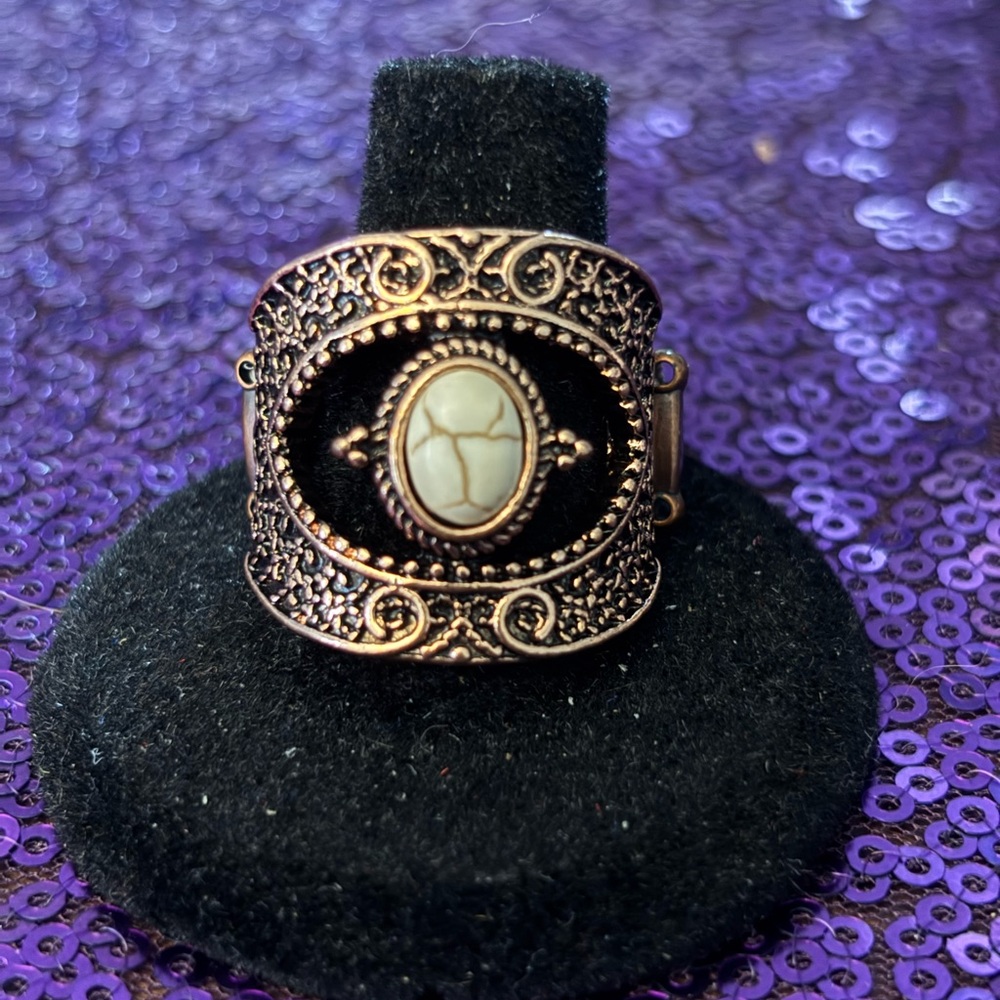 paparazzi Bronze Filigree Cuff Bracelet with Cream Stone